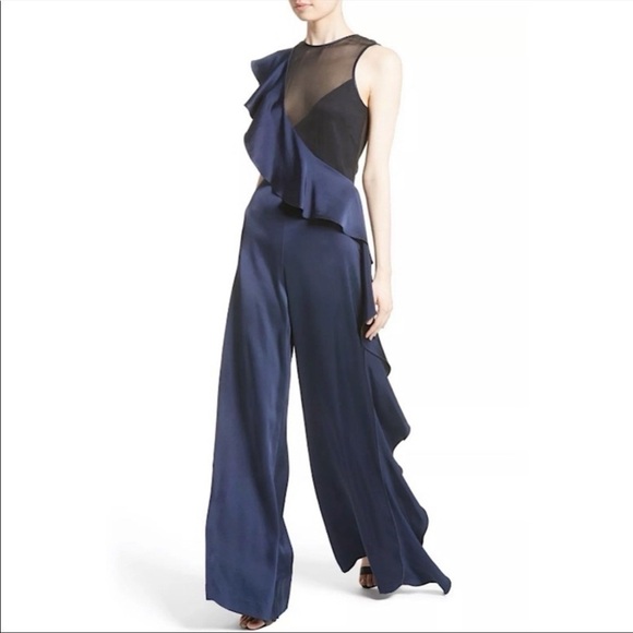 Diane Von Furstenberg DVF Silk Jumpsuit mesh cut out ruffle sexy going out sz 2 - Picture 5 of 15
